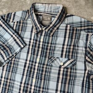 Mountain Hardwear Farthing Shirt Mens Medium‎ Short Sleeve Blue Madras Plaid